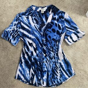 Cache Blue and White Patterned Button Down Shirt